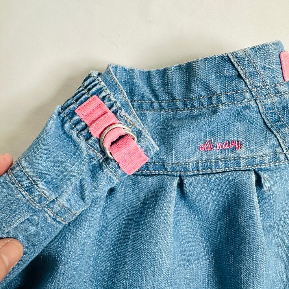 Vintage Old Navy Denim Jean Skirt w/ Pink Waist Adjusters Sz 2T